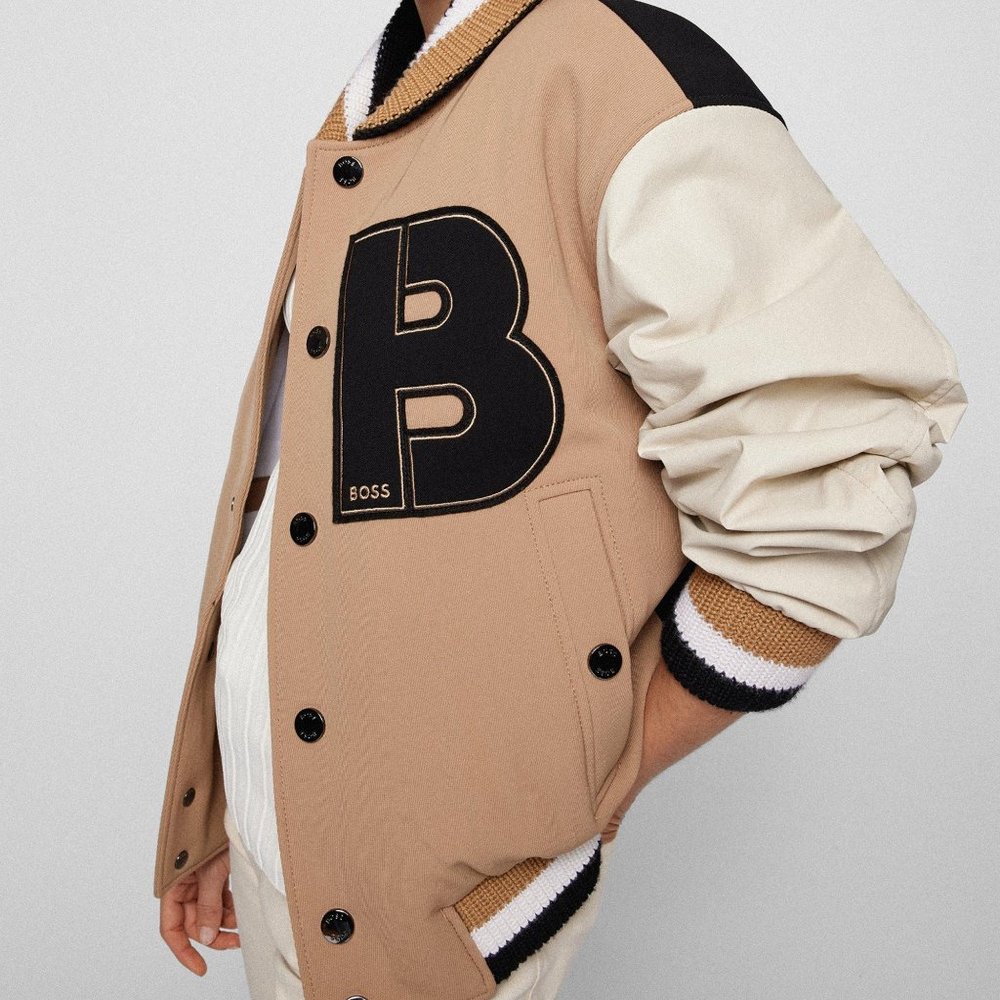 Boss by Hugo Boss Natural Unisex Relaxed-fit Bomber Jacket With Logo Details - Picture 5 of 14